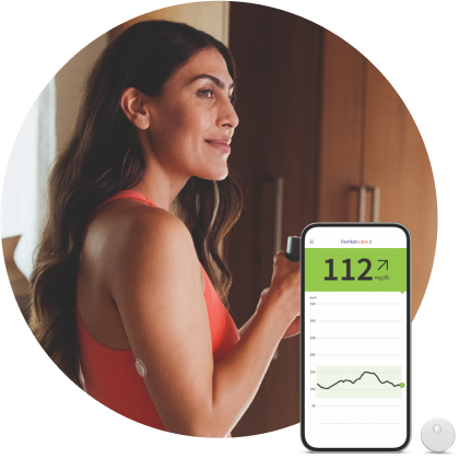 Patient with FreeStyle Libre systems sensor and smartphone app
